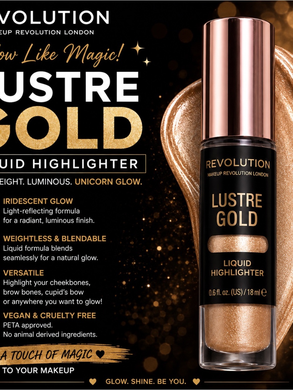 Revolution Lustre Gold Liquid Highlighter — Shimmering Gold Glow
